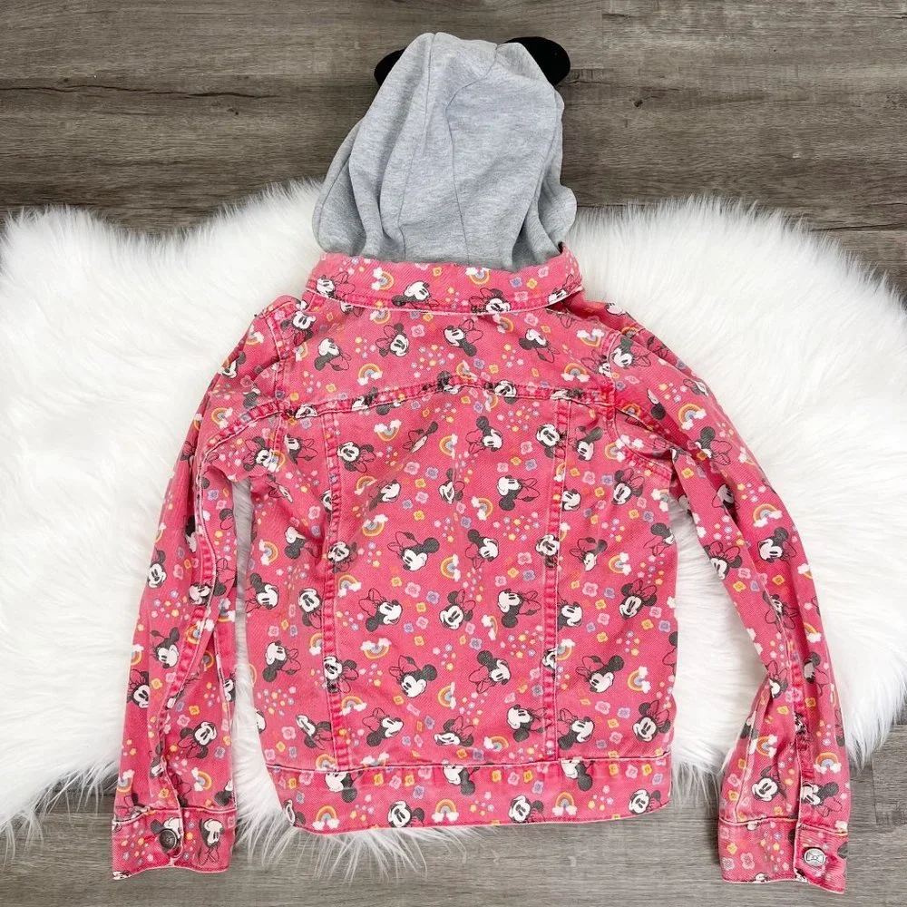 🔹sold🔹Disney Youth 9 10 Minnie Mouse Rainbows Denim Jean Jacket Hooded Ears - Picture 2 of 9